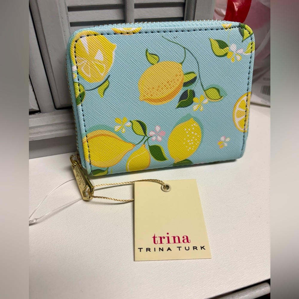 Trina Turk Blue and Yellow Lemon Print Wallet
